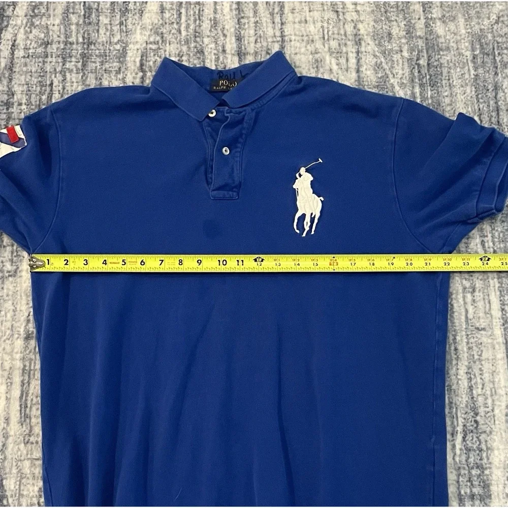 Polo Ralph Lauren Polo Shirt Mens Large Blue White Pony 5 Golf Rugby *READ